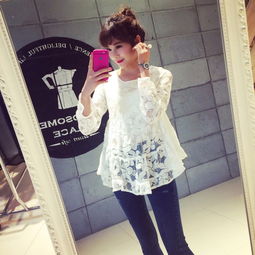 西瓜樂樂 原創設計女裝 2015秋季新款女裝 日系甜美氣質荷葉邊鏤空白色圓領長袖蕾絲衫 簡單網www.j.cn